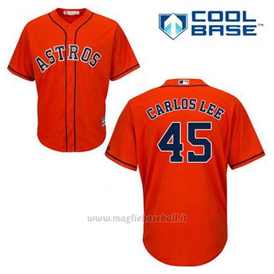 Maglia Baseball Uomo Houston Astros Carlos Lee 45 Arancione Alterner Cool Base
